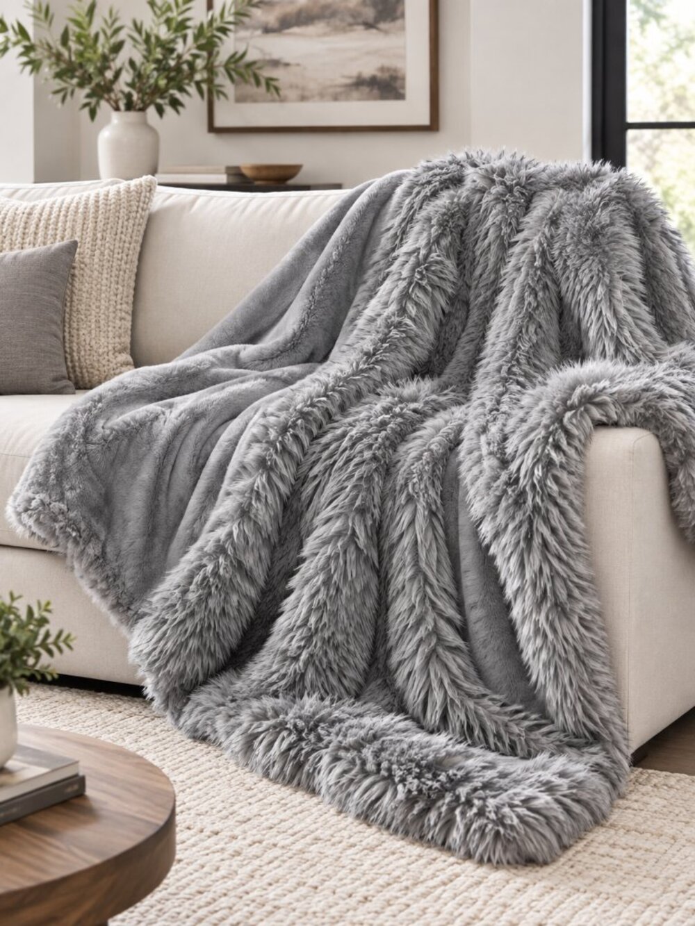 FRYE Arctic Luxe Faux Fur Throw Blanket Gray 60x70 New